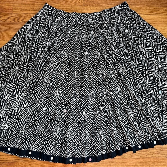 Liz & Me Boho Black White Crinkle Cotton Floral Polka Dot Tiered Midi Skirt 2X - Picture 13 of 16